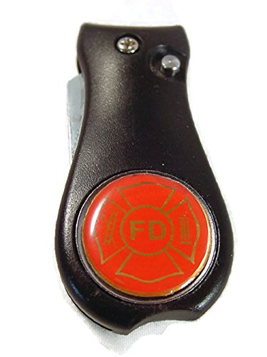 FD FIRE DEPARTMENT LOGO ON SWITCHBLADE GOLF DIVOT TOOL NEW