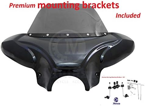 Large Universal Motorcycle Cruiser Batwing Fairing with Tinted Windshield/Premium Mounting Brackets WS-2-VB-Premium