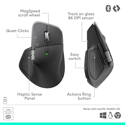 LOGITECH MX MASTER 4, ERGONOMIC WIRELESS MOUSE WITH ADVANCED PERFORMANCE HAPTIC FEEDBACK, ULTRA-FAST SCROLLING, USB-C CHARGING, BLUETOOTH, WINDOWS, MACOS – GRAPHITE
