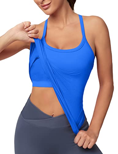 MathCat Workout Tank Tops for Women with Built in Bra, Sleeveless Gym Tops Seamless Racerback Athletic Yoga Shirts