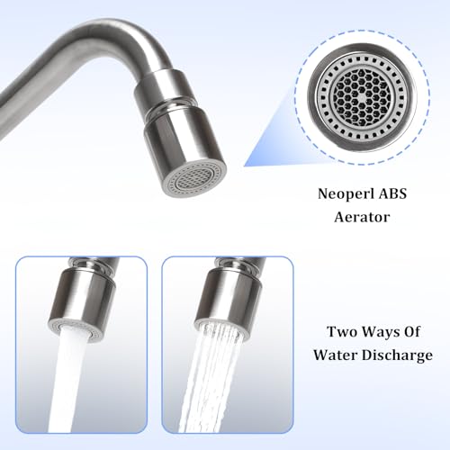 FALSKT Wall Mounted Kitchen Tap 360° Swivel Stainless Steel Kitchen Tap Wall Mixer Cold and Hot Water Outlet Can Rotate for Kitchen, Bathroom, Garden (Silver)