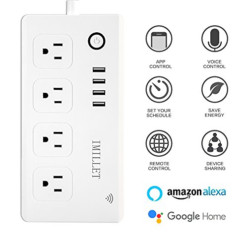 Alexa Smart Plug, IMILLET Smart Power Strip Wifi Surge Protector Compatible with Alexa IFTTT Google Assistant with 4 Outlet 4 USB Charging Port and 5ft Cord