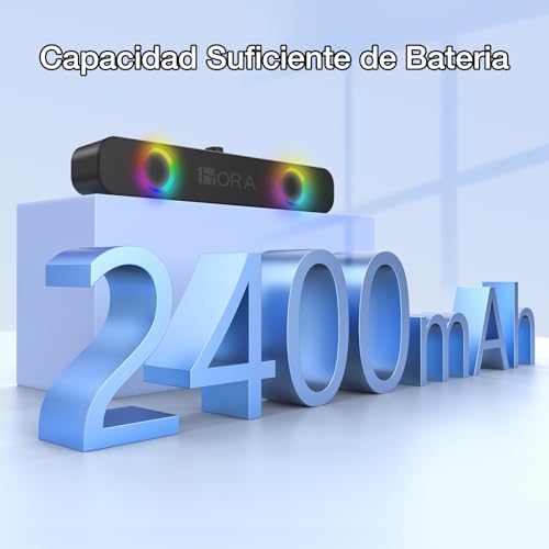 1 Hora Bocina Bluetooth 10W, Barra de Sonido con 2400mAh Batería, Soundbar para PC TV, RGB Altavoces Inalámbricos Soporte 3.5mm AUX/TF/USB/Bluetooth para Interior, Hogar y Fiesta