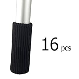 MelonBoat Chair Socks, Furniture Leg Feet Wood Floor Protectors Set, Vertical Knitted, Set of 16 Black
