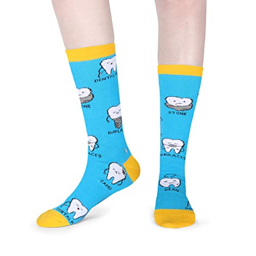 image for HAPPYPOP Women's Novelty Crazy Teeth Tool Crew Socks, Funny Dental Too