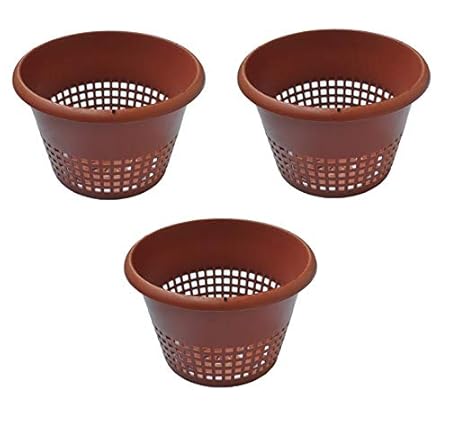 Minerva Naturals Orchid Pot/Hydroponic Plastic Pot (8inch, Brown) - Set of 3 Pieces