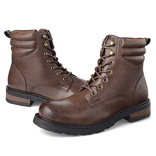 GM GOLAIMAN Mens Motorcycle TAFT Dress Boots - Lace Up Zip Boots Military Tactical Work Combat Hiking Botas Invierno Hombre, 12 M US, 3 Dark Brown - Thumbnail 7