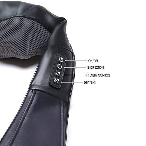 Deep Shiatsu Kneading Neck Back Shoulder 3D Rollers Massager with Heat for Home Car Office[Bi-direction,Intensity Control](Black)