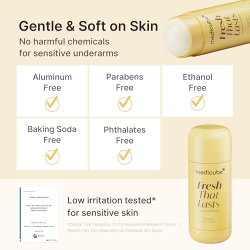 medicube Kojic Acid & Turmeric Aluminum-Free Deodorant | Vanilla & Pistachio Perfumed Stick, All-Day Odor Protection for Women & Men | Underarm Brightening Care | Korean Skincare, 2.92 oz.