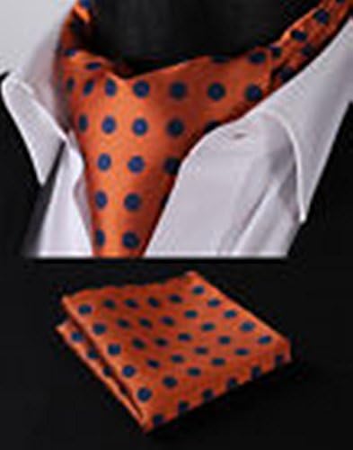 Mondaily DL301N Orange Navy Blue Polka Dot Silk Cravat Scarve Ascot Tie Handkerchief Set #PPTE4863