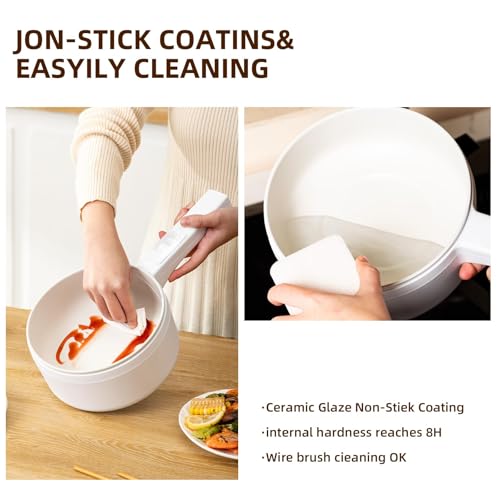 TINYPANDA Electric Hot Pot, 1.8 Liter Multifunctional Portable Cooking Pot, 700 Watt Instant Noodle Hot Pot, Non-Stick Skillet for Steak, Eggs, Ramen, Oatmeal with Dual Power Adjustment (White double layer)