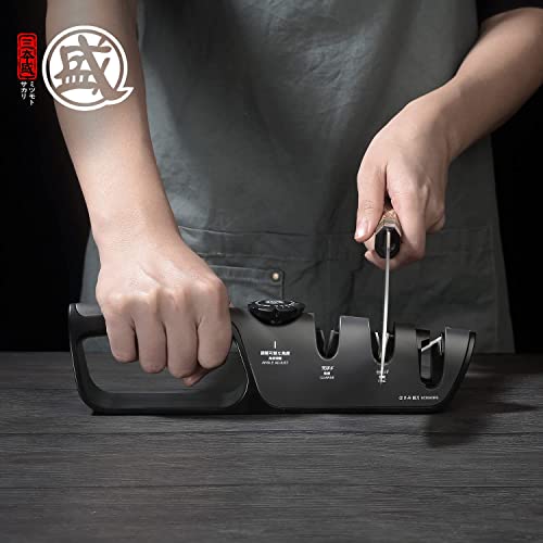 MITSUMOTO SAKARI Professional 3 Stage Knife Sharpener, Multifunctional Japanese Kitchen Sharpener, Easy with Adjustable Angle Knob