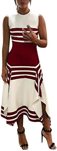 Vamoro Women Stripe Sleeveless Casual Dress Women Round Neck Vestido Midi Party Dresses Women's Mini Loose Summer Dress Basic Tops Casual Dress