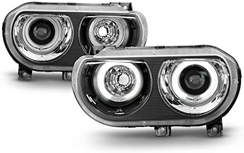AVENN 2008-2014 Challenger (Halogen Model) Black Twin-Dual CCFL Projector Headlights Pair L+R 2009 2010 2011 2012 2013