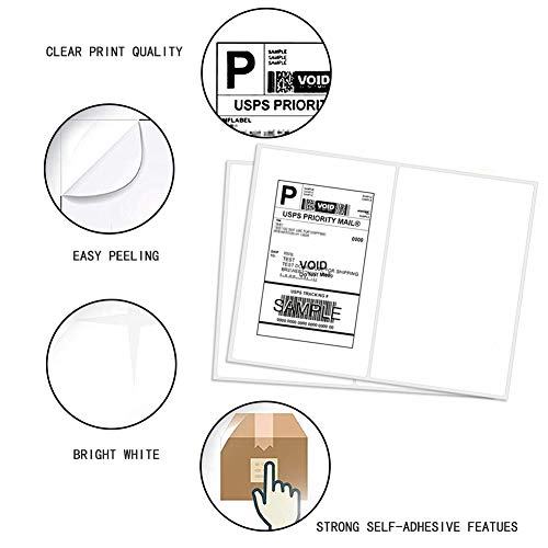 RyhamPaper Shipping Labels with Round Corner, 8.5 x 5.5 Inches Half Sheet Self Adhesive Shipping Address Labels for Laser and Inkjet Printer, 1000 Labels