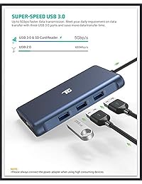 USB C Hub, USB C Adapter, Tiergrade 10 in 1 Thunderbolt 3 Type C Adapter, 100W PD 3.0 with 4K HDMI,RJ45 Ethernet,USB 3.0 Ports,TF SD Card Reader,VGA,Audio Mic Port for MacBook and Other Type-C Laptops
