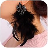 Denifery Long Feather Earrings Bohemian Earrings Multicolor Tassel Handmade Feather Earrings Dangling Earrings for Women (Black)