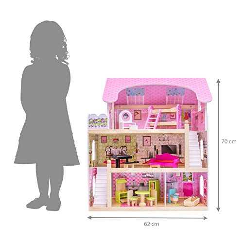Kids House Wooden Mila Dollhouse with 15 pcs of Furniture Pricepulse