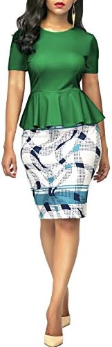 noabat Women's Bodycon Dress Crewneck Peplum Short Sleeve Office Wear to Work