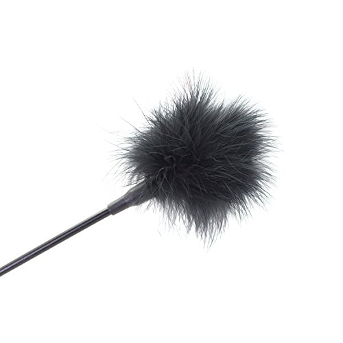 SCARLET KITTEN 21.65" Black Ostrich Feather Tickler and Flirting Leather Riding Crop Whip