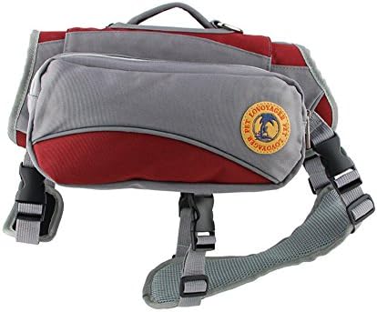 MEIKAI 2 in 1 Molle Service Dog vest Harness Saddlebag Backpack Pack with 2 Removable Multifunction Carrying saddle bags for Dog Outdoor Hiking Camping Traveling (L, Dark Red)