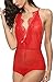 Avidlove Women Deep V Lingerie Eyelash Lace Teddy Bodysuit Mesh Teddy Chemise Red XXL