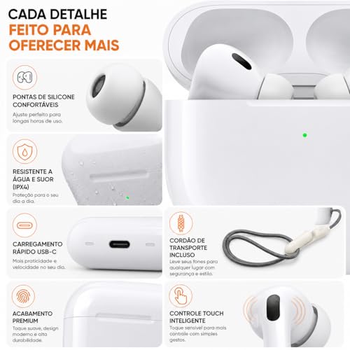 Fone Sem Fio Bluetooth Bt-5 Anti Ruido C/Qualidade Premium Cancelamento de Ruído e Bateria Longa Duração | Fone Compatível iOS e Android, controle de toque e case magnetica (Branco)