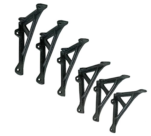 NACH Decorative Shelf Brackets, 6 Pack of 4.9 x 0.78 x 4.92 inch, Black Cast Iron Angle Brackets - Metal Shelf Brackets for Wall - Industrial Shelf Bracket