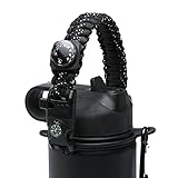 Flask Paracord Handle Holder for Wide Mouth Bottle，Carrier Survival Cord with Safety Ring and Carabiner for Hydro Flask Nalgene CamelBak Wide Bottles 12oz 18oz 32oz 40oz (Black/White Point Reflex)