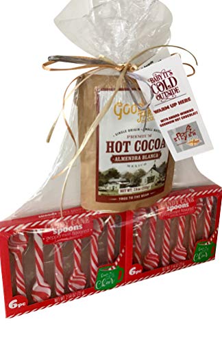 Award Winning Gourmet Hot Chocolate From Goodnow Farms And Candy Cane Spoons – Gift Package – Almendra Blanca- Single Origin Nicaragua Hot Cocoa – A Gift Basket Without The Basket Bundle