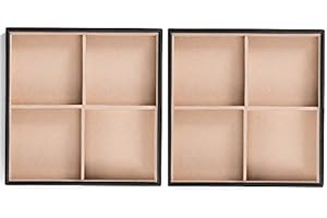 Glenor Co Jewelry Organizer Tray - Set of 2 - Stackable 8 Square Slot Jewelry Storage Trays - Display on Dresser or Drawer - Compatible with other Glenor trays - Black