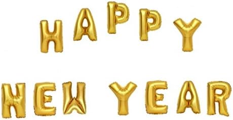Sincere Trading 16" (12Pcs Golden letters balloon) Happy new year a Level Foil Balloons,Holiday Party, (Golden/new year)