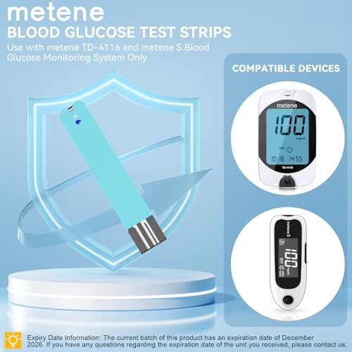 Metene TD-4116 Blood Glucose Test Strips, 200 Count, No Monitor | 200 Test Strips for Metene TD-4116 & S Meters Only, Diabetes Testing Kit Refill for Home Monitoring