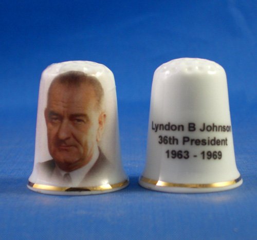 Porcelain China Collectable Thimble - Lyndon B Johnson 36th President USA - Free Gift Box