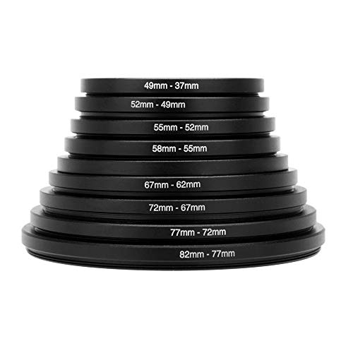 Coersd 9pcs 37-49-52-55-58-62-67-72-77-82 mm Lens Step Up Filter Ring Set Kit as Hood Holder