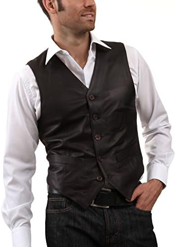 Genuine Lambskin Real Leather Vest Slim Fit Sleevless Waist Coat Jacket-Black