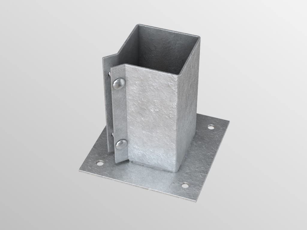 BPC Fixings Powapost Galvanised Bolt Down Post Shoe 2-Piece Set, 100 mm Length x 100 mm Width