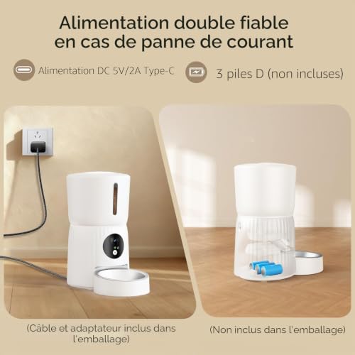 Faroro Automatic Cat Food Dispenser, HD 1080P Camera with Night Vision, 5G WiFi Feeder for Cat/Dog with Two-Way Audio, APP, Dual Power (White)