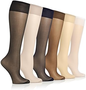 Sunny Socks Women's Lightweight And Durable Stretch No Bind Band All Day Sheers Trouser Knee High With Reinforced Toe For Everyday Wear - 6 Pack, Multi, Regular Size