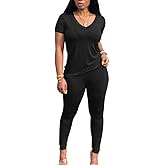 Lounge Sets for Women 2 Piece Summer Casual Jogger Workout Outfits Short Tops Long Pant Sweat suit leggings set