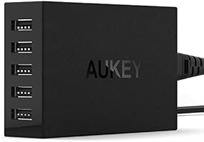 AUEKY Cargador USB, Wall charger con AIPower Tech (25W / 5A 5 Puertos) Cargador port&aacute;til, Cargador de pared, Adaptador USB Enchufe europeo para iPad Air/Air 2, iPad Mini; iPhone 6 Plus/ 6/ 5S/ 5/ 4S; Samsung Galaxy S4 /S3/ Note 3/ Note 2; Samsung Tab; tel&eacute;fonos inteligentes y tabletas y otros dispositivos USB cargados enchufe de la UE PA-U37