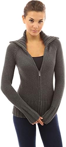 Women Collar Full Zip Cable Knit Sweater Cardigan