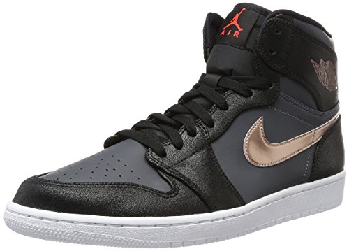 Jordan Men's Air 1 Retro High, BLACK/METALLIC RED BRONZE-DARK GREY-WHITE, 18 M US