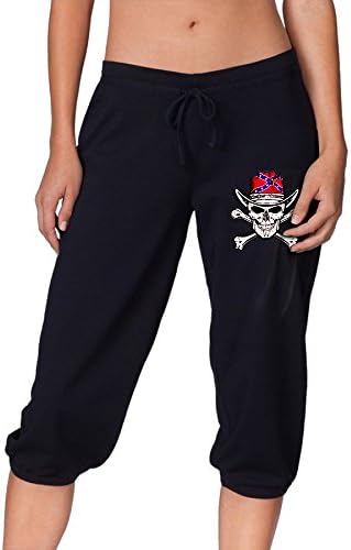 American Flag Skull Active Women Lightweight Relaxed Fit Drawstring Woven Capri Pant XL