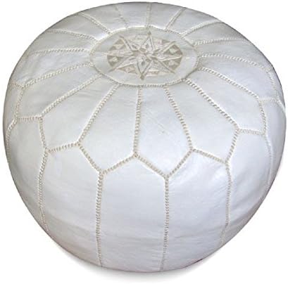 IKRAM DESIGNMoroccan Leather Pouf Ottoman, White