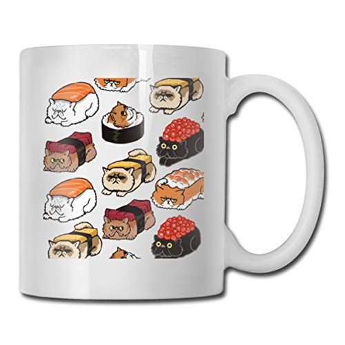 Aucheer Sushi Persian Cat Coffee Mug Ceramic Coffee Mugs 11 Ounce Coffee Mug Tea Mug Unique Gift for Her His Friends Kids - 11OZ Mugs