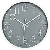 JUSTUP 12in Non-Ticking Wall Clock, Silent Battery Operated Wall Clock with ABS Frame HD Glass Cover for Kids Living Room Bedroom Kitchen School Office Decor (Gray)