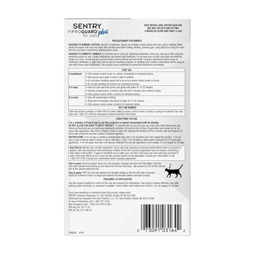 SENTRY Fiproguard Plus for Cats, Flea and Tick Prevention for Cats (1.5
