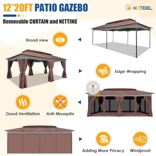 HOTEEL 12x20 Gazebo Review: Large Outdoor Shelter with Double Roof, Curtains & Mosquito Netting image 23
