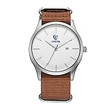 CUCOL Men's Watch with Date Analog Brown Nylon Band